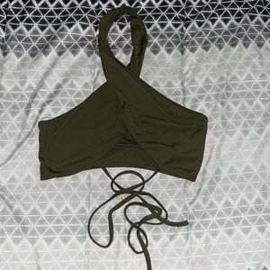 Navy Green Cross Halter Top